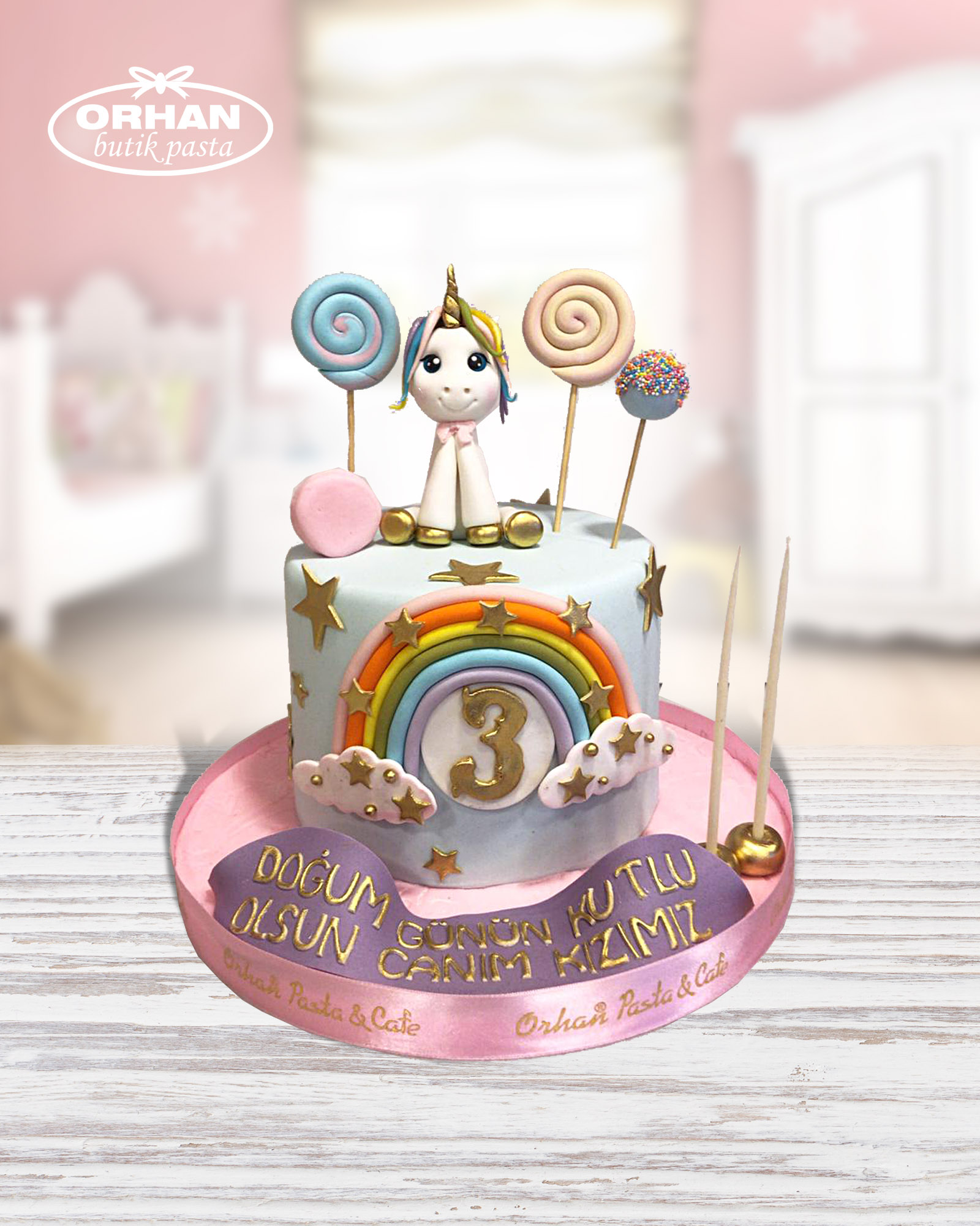 Unicorn Rainbow Kız Çocuk Doğum Günü Pastası