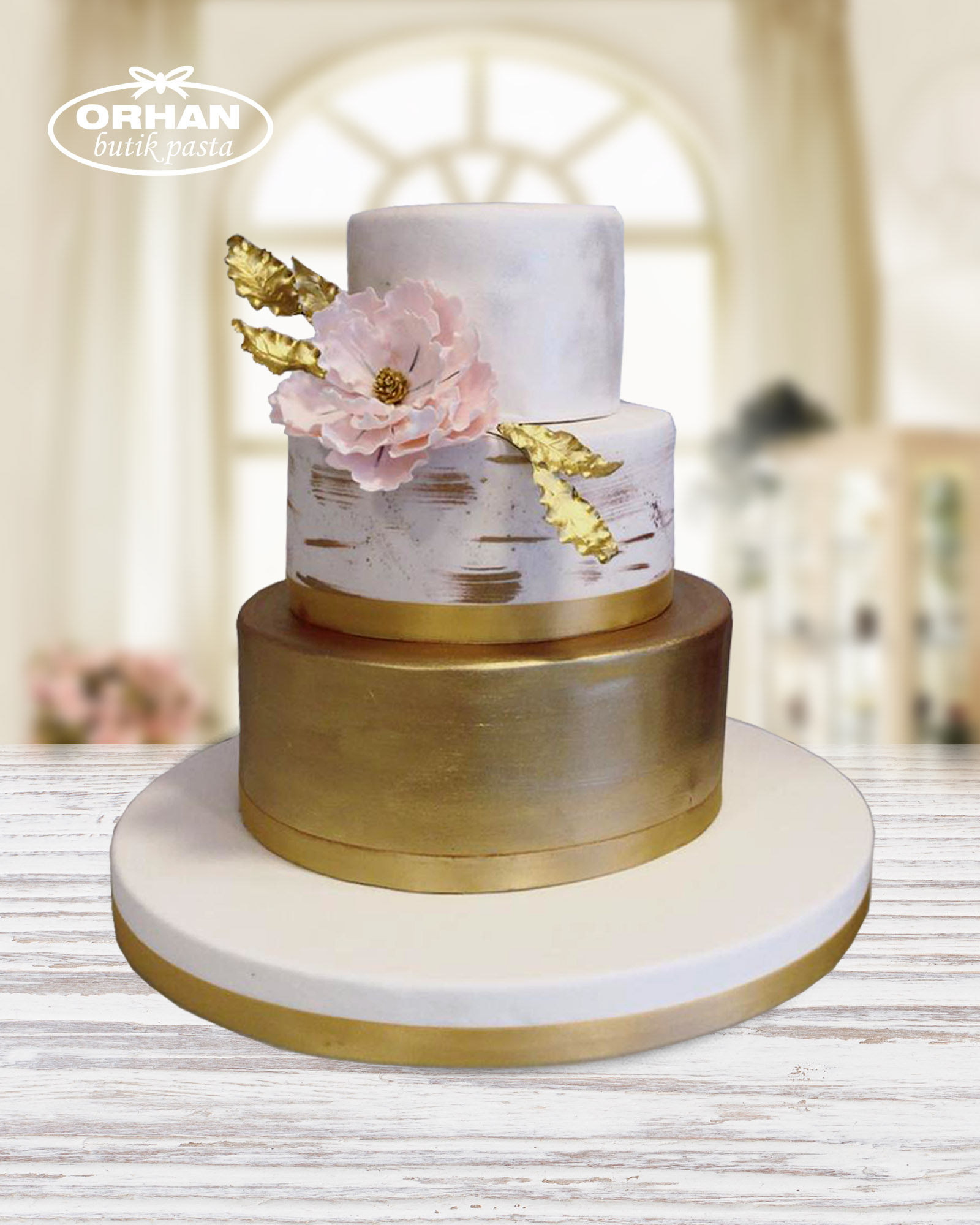 Vip Gold Flower Düğün Pastası